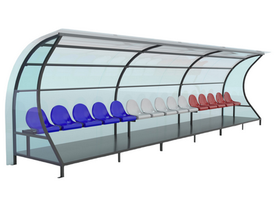 Скамейка для запасных игроков на 15 мест (с навесом из поликарбоната и полом) - вид 1